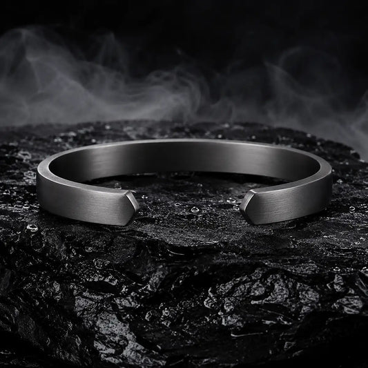 Bracelet jonc en magnétite Hemalis — finition brossée anthracite